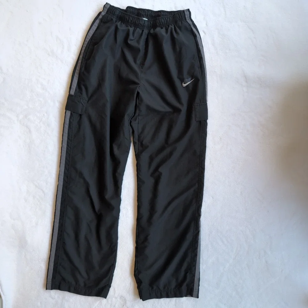 Vintage‎ Nike Woven Cargo Track Pants Mens L Black Lined Windbreaker Baggy Y2K